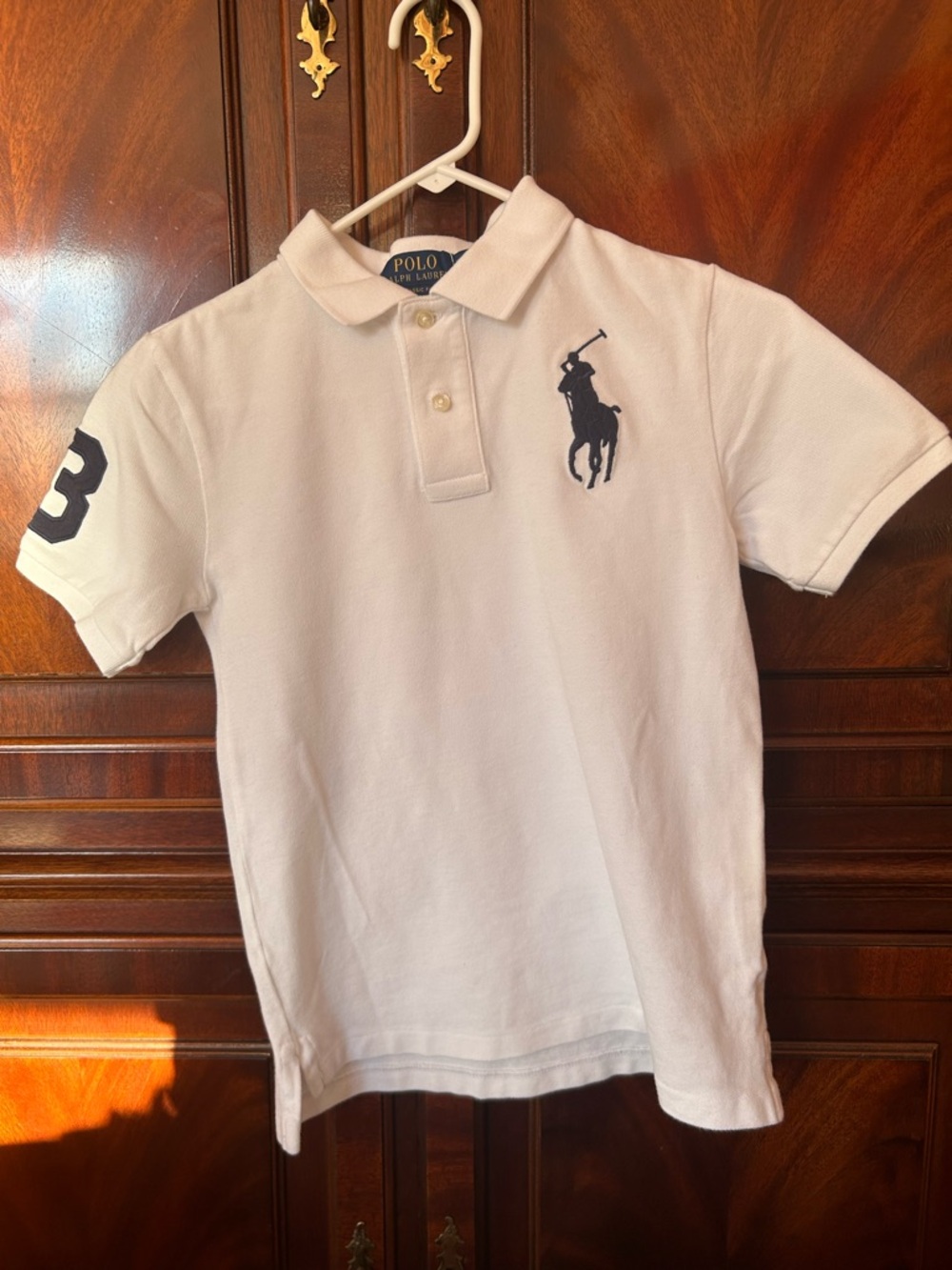 Polo by Ralph Lauren Big Boys' White Polo Shirt with Big Navy Pony